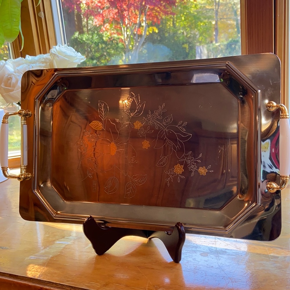 Silver Tray with Gold handles